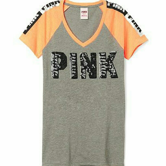 NIP VS pink Bling Fitted V-Neck Tee