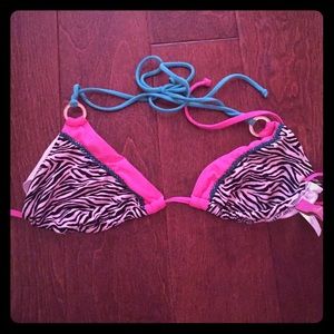 Hot Pink bikini top with teal and zebra print