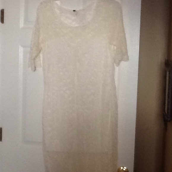 Plus size cream, all lace dress