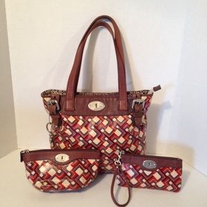 Fossil Key Per shopper tote w/ 2 small bags