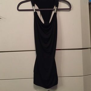 Black fitted tank top with silver strap detailing