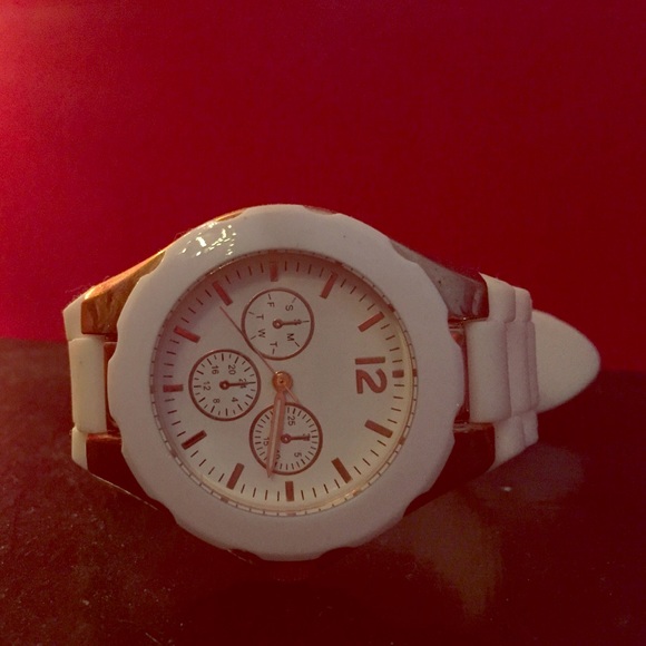 White and gold watch