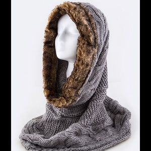 Fur Trim Cable Knit Fashion hooded Neck Warmer