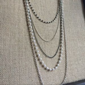 Express Long Layered Silver Necklace
