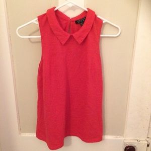 Salmon Lace Short Sleeve Collared Top