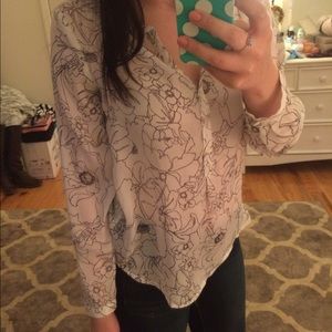 Loft black and white floral top/blouse button down