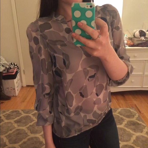 Ann Taylor Loft grey and navy sheer blouse