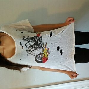 Skeleton Motorcycle White tee