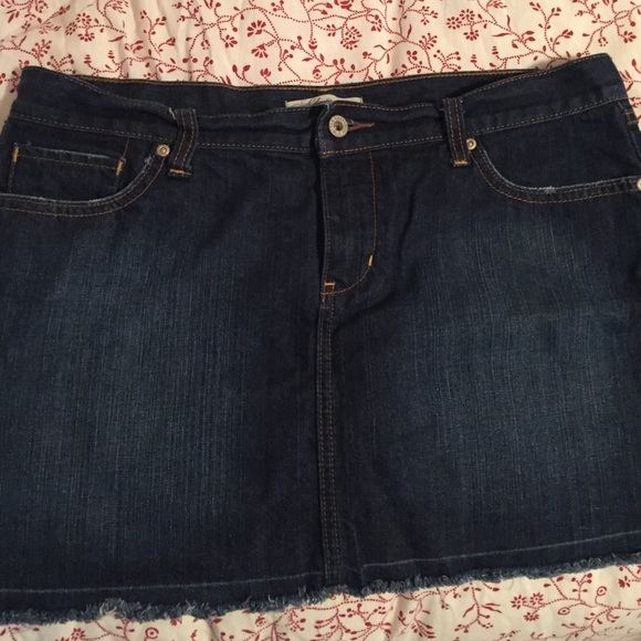 Ultra low rise dark denim mini skirt