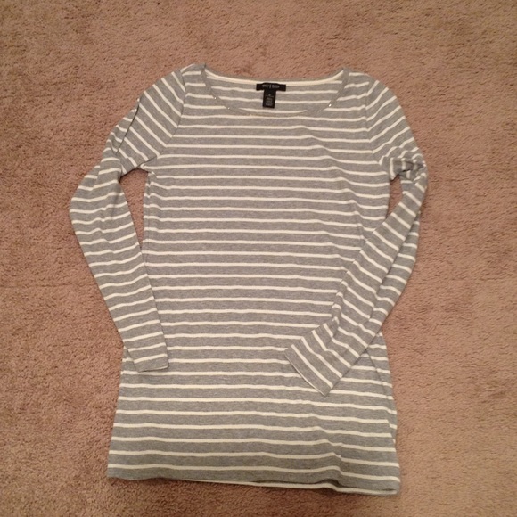 Grey striped tunic with beading at neckline