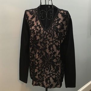 Black & Nude Lace Cashmere Sweater. Like New!