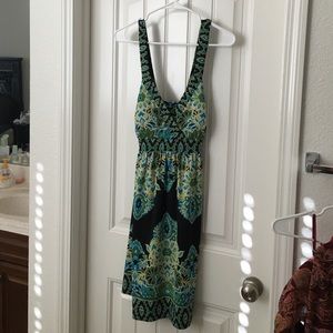 Black/green dress.  Empire waist.