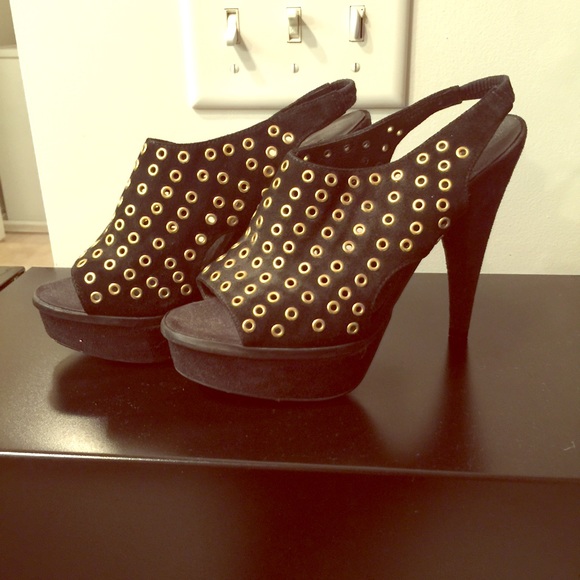 Black Platform Open-Two Booties in 7 1/2