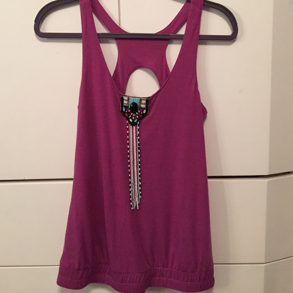 Plum tank top with tribal statement beading