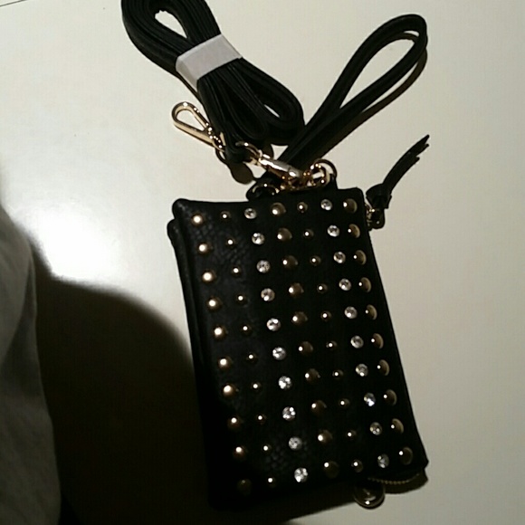 Black Studded Wristlet/Crossbody Bag
