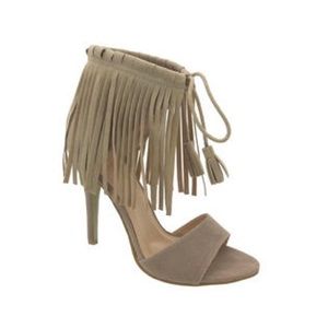 SOLD Nude Fringe Open Toe Stiletto Heel