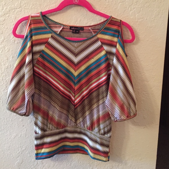 Takara multicolored top with open shoulders