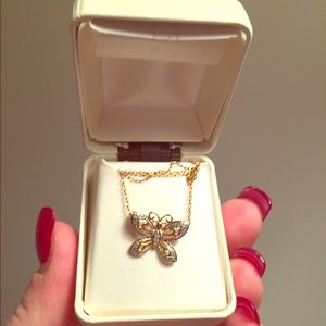 NWT Gold with genuine diamond, butterfly pendant