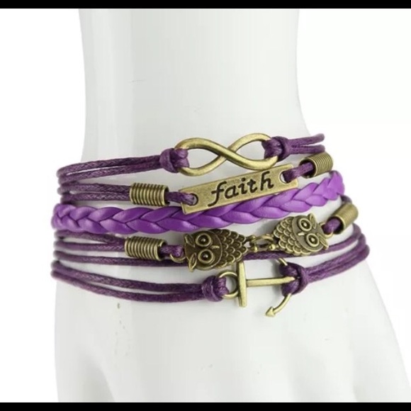 Jewelry - Infinity Owl Faith Purple Leather Bracelet New