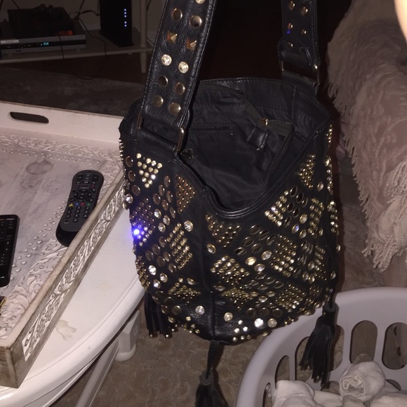 Black leather shoulder bag