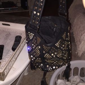 Black leather shoulder bag