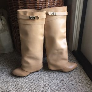 Beige knee boots