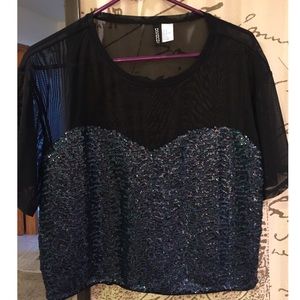 Mesh and sequin crop top