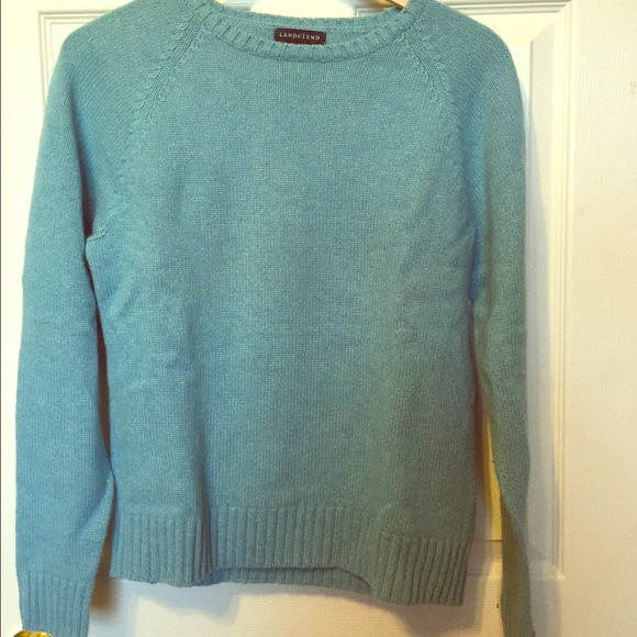 Lands End wool/cashmere blend light teal sweater
