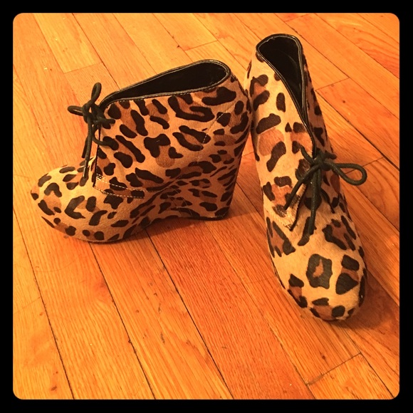 Leopard wedge booties