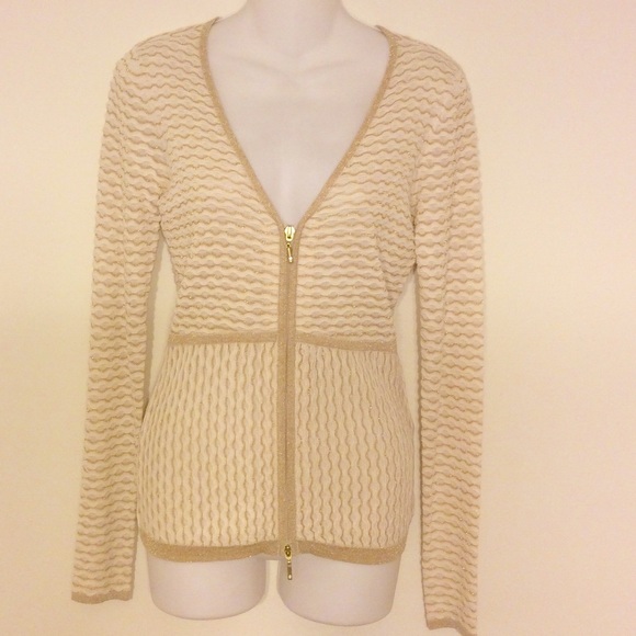 Cache Sweaters - Cache gold metallic zip cardigan