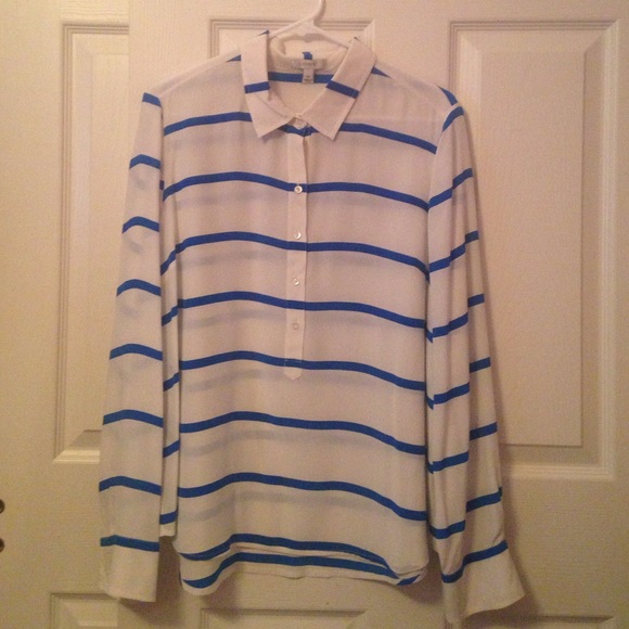 J Crew Blue & White Striped Silk Popover Sz 14