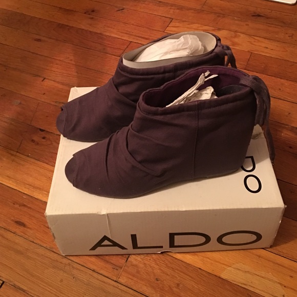 Purple peep toe wedges