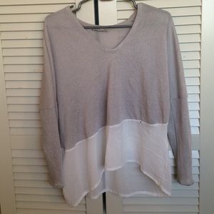 Asymmetrical white/tan sweater