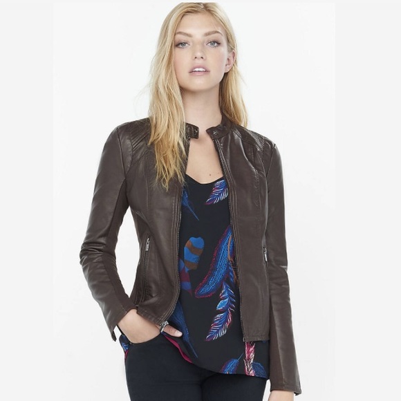 NWT DARK BROWN NEW DOUBLE PEPLUM LEATHER JACKET!!