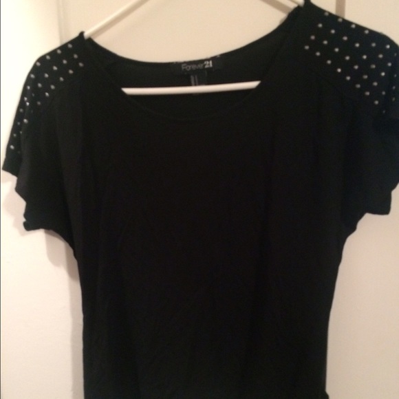 Forever 21 black studded sleeve tshirt