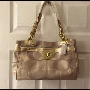 NEW Auth Coach Gold Opt Signature Tote