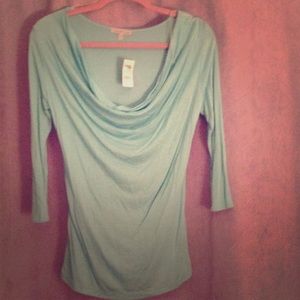 Teal shirt with Mini cowl neck style