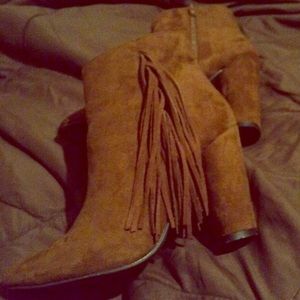 Brown suede fringe booties from forever 21