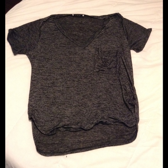 Gray V Neck Pcket Tee
