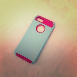 Pink and teal iPhone 5 case.