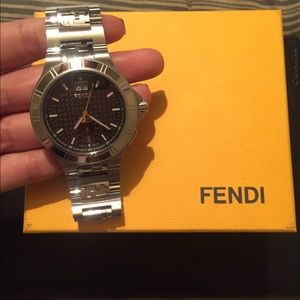 FENDI stainless steel black logo dial watch