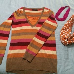 Colorful striped V-neck sweater