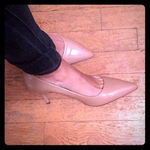 Nude patent Coach kitten heels