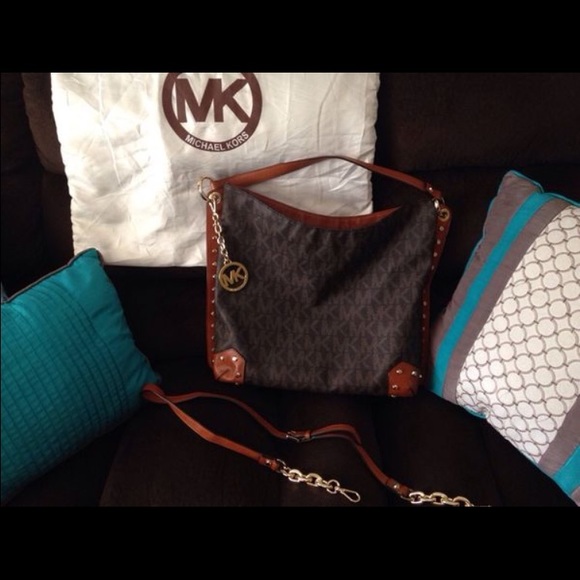 MK Brown Serena Large Studded Shoulder Bag