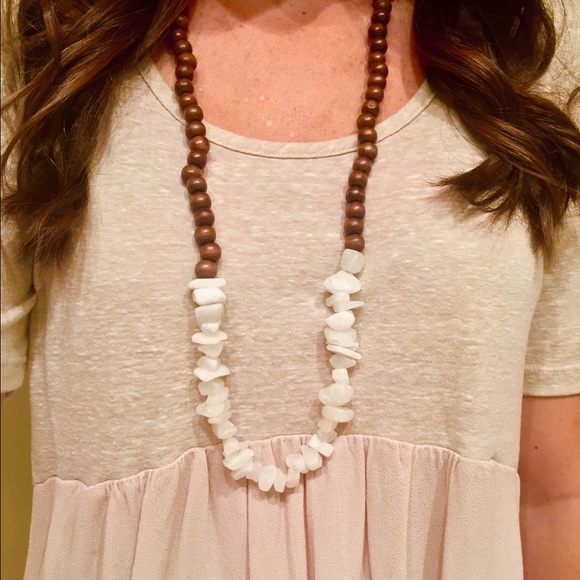 ⭐️SALE Brown Beading White Rocks Long Necklace!⭐️