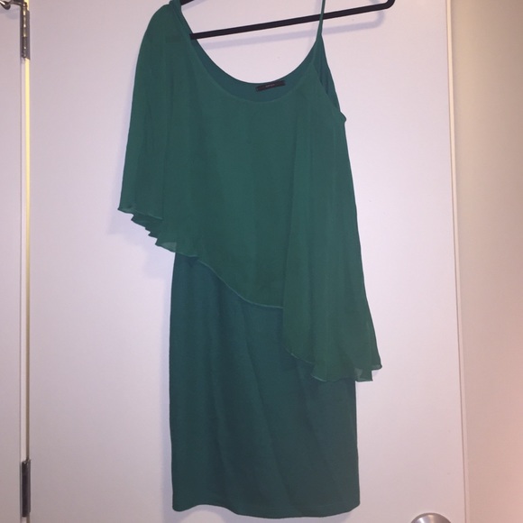 Green one shouldered formal dress