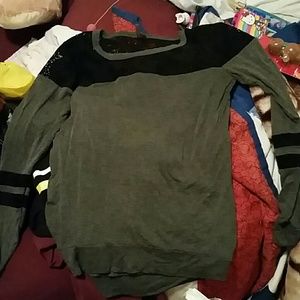 Black and grey lace long sleeve shirt