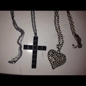 studded cross & heart necklace