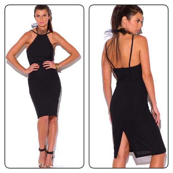 Dresses & Skirts - Black mesh choker pencil midi dress