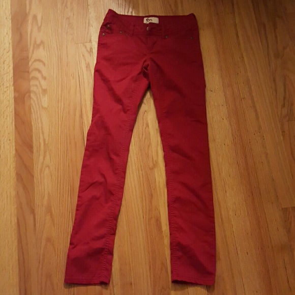 Red skinny jeans